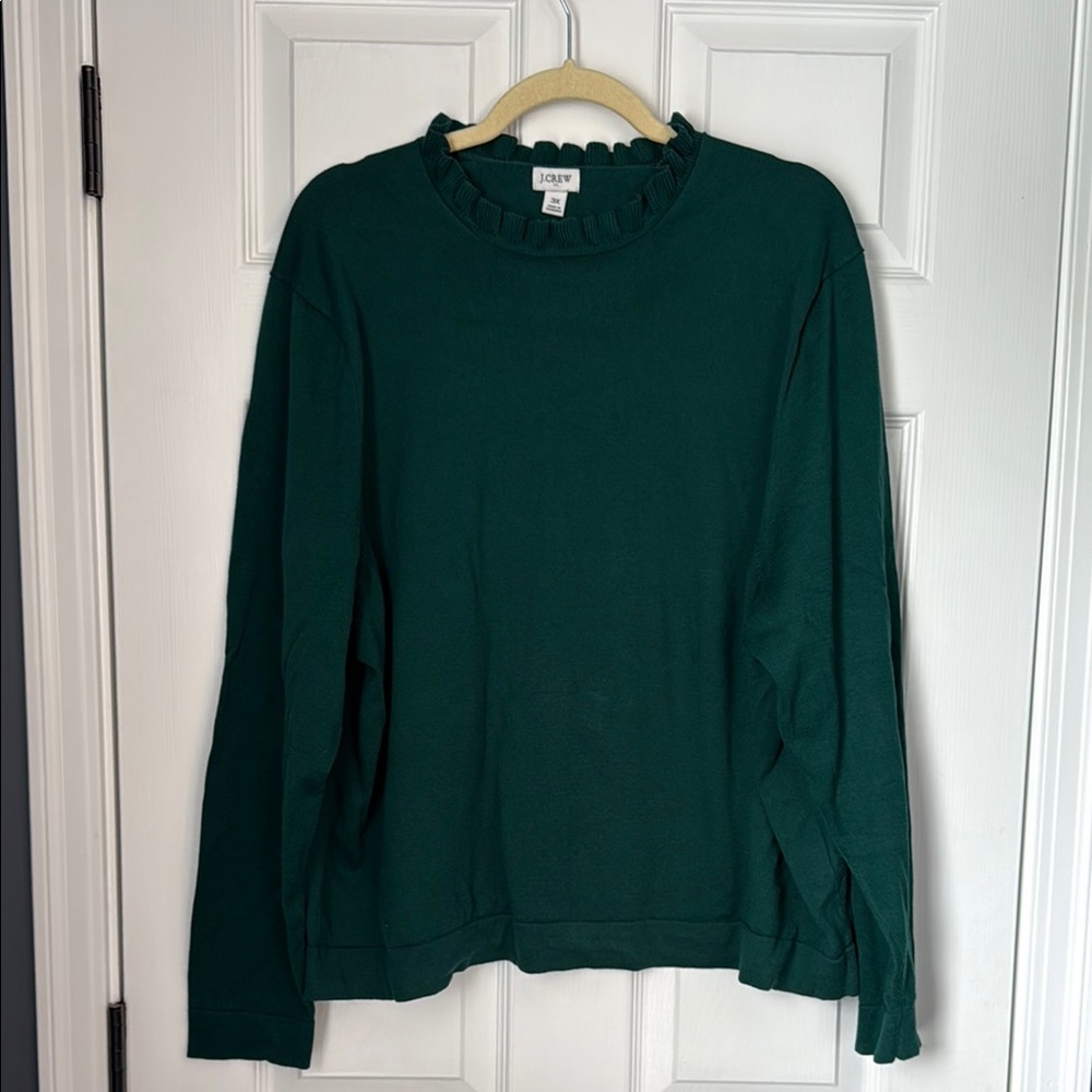 J. Crew Green Ruffled Sweatshirt